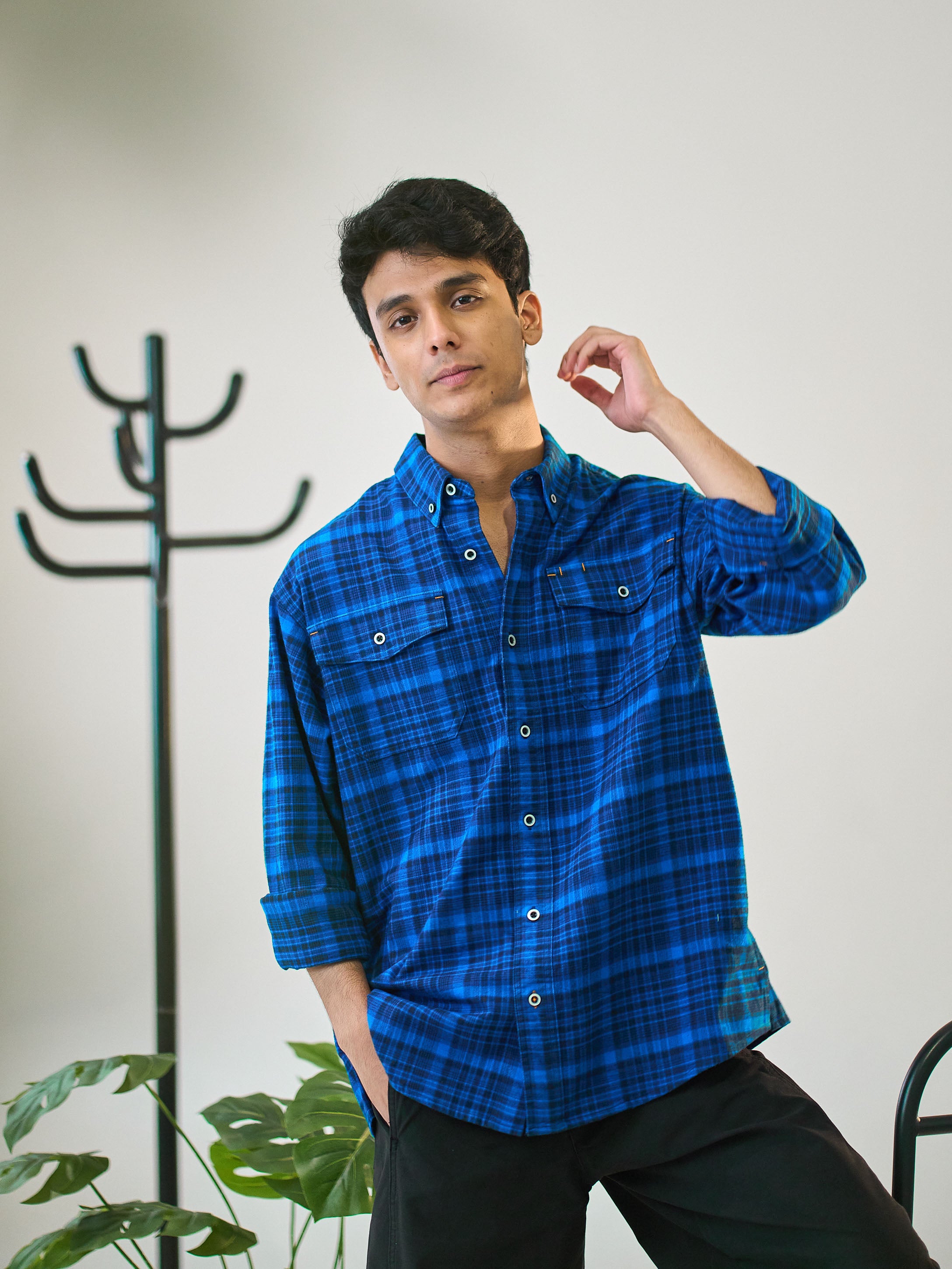 Midnight Blue Brushed Check Shirt