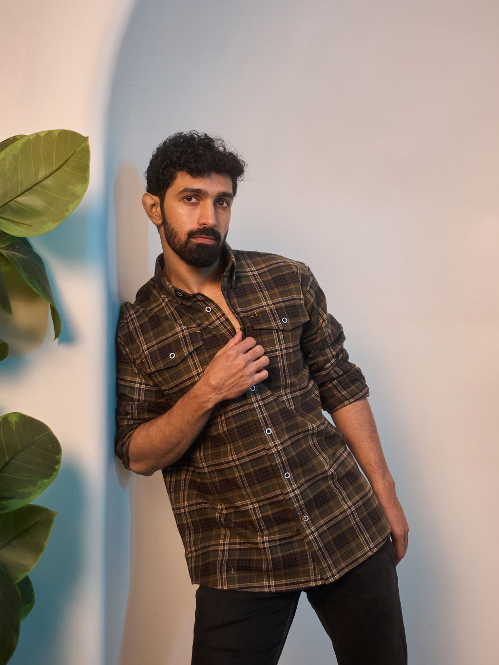 Dark Brown Brushed Check Shirt
