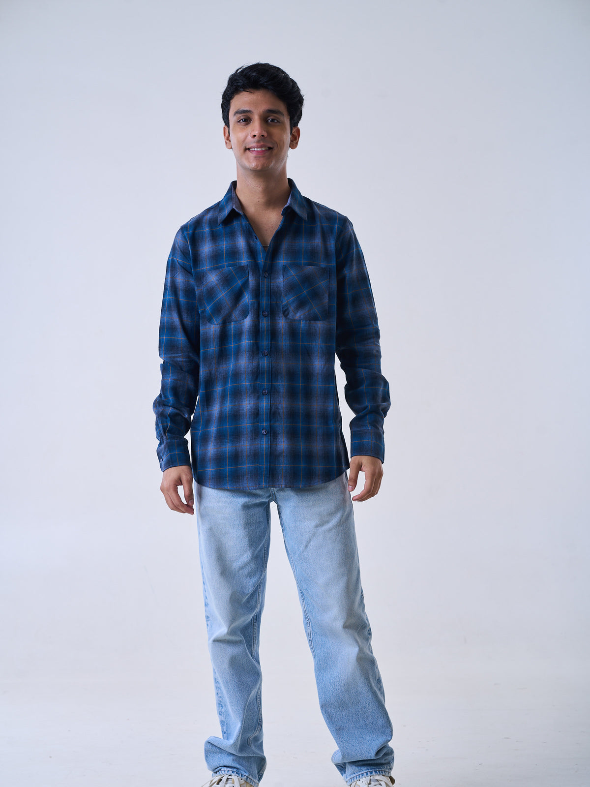 Dark Blue Brushed Check Shirt
