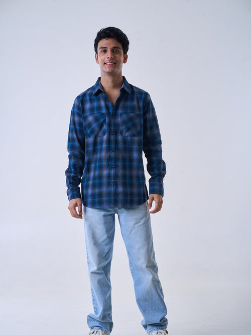 Dark Blue Brushed Check Shirt