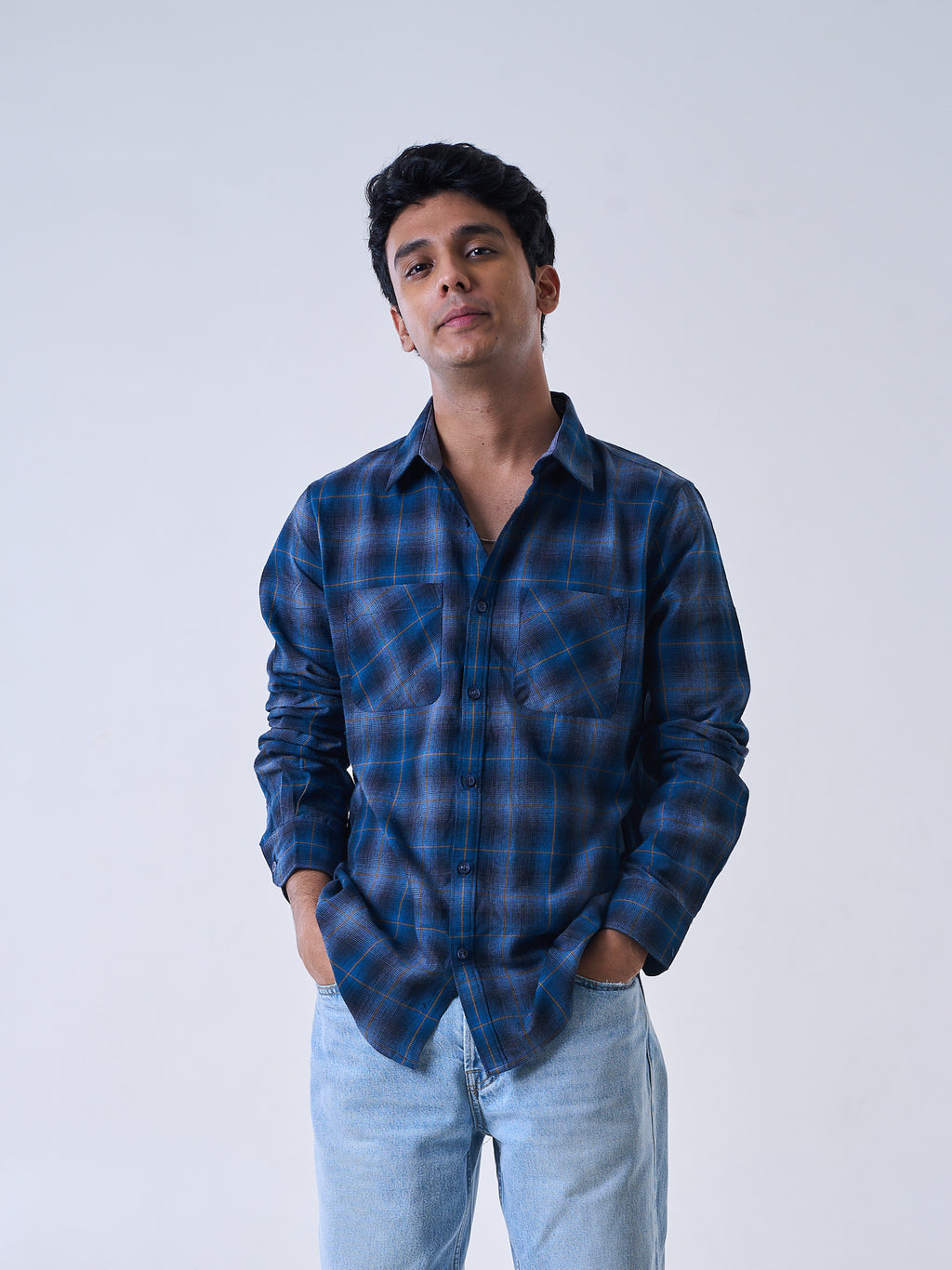 Dark Blue Brushed Check Shirt