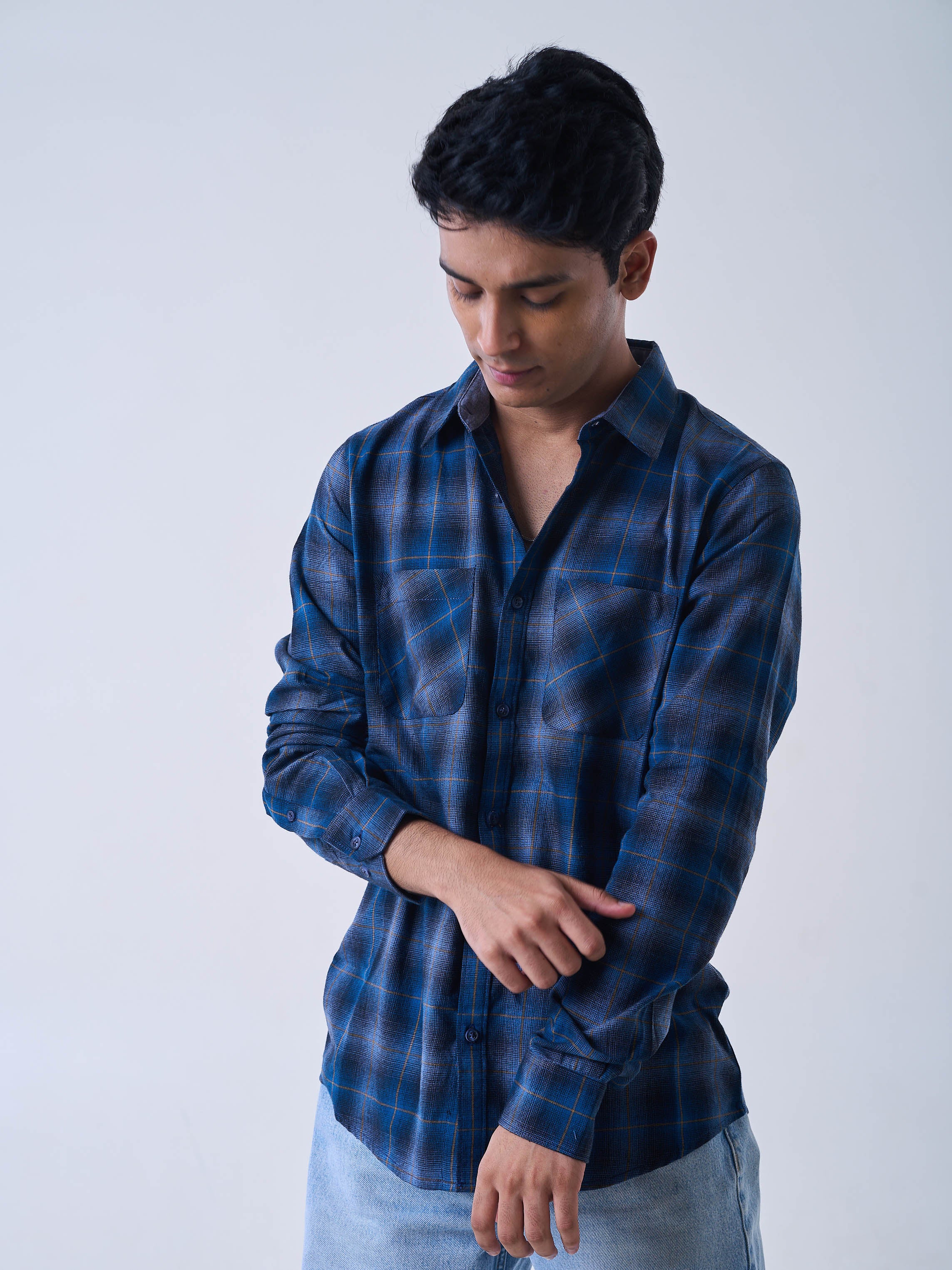 Dark Blue Brushed Check Shirt