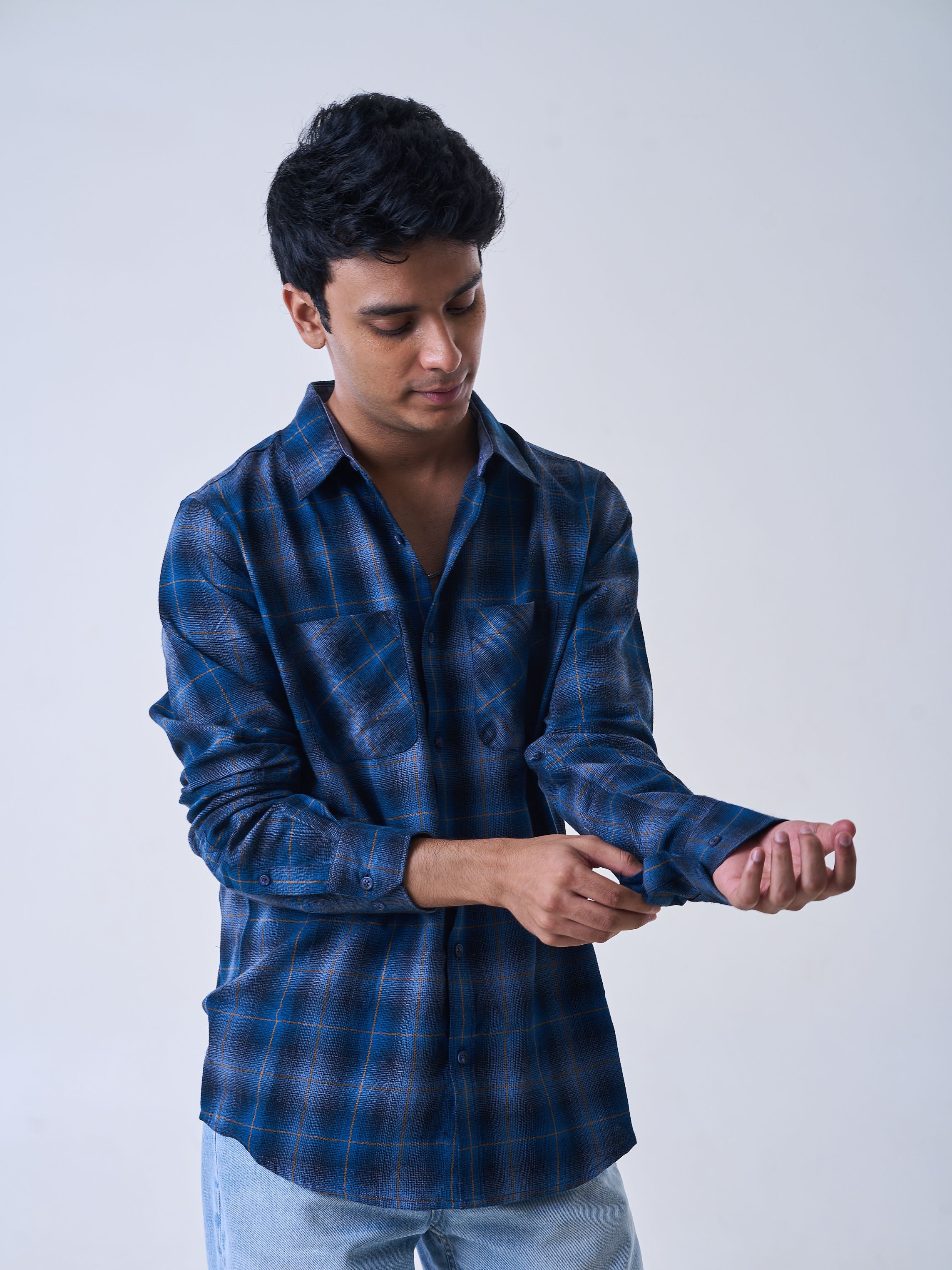 Dark Blue Brushed Check Shirt