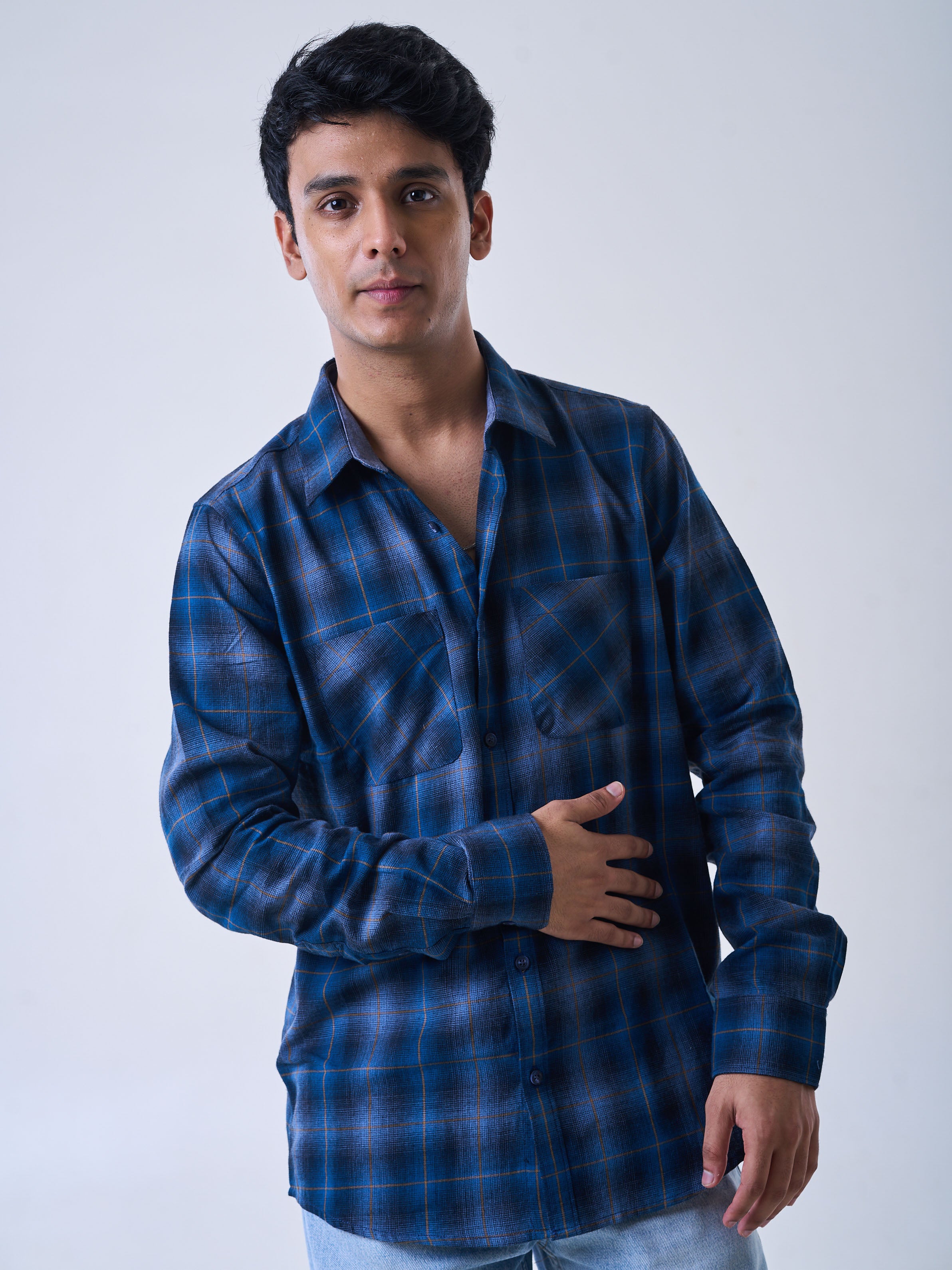 Dark Blue Brushed Check Shirt