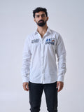 White Linen Cotton Graphic Shirt