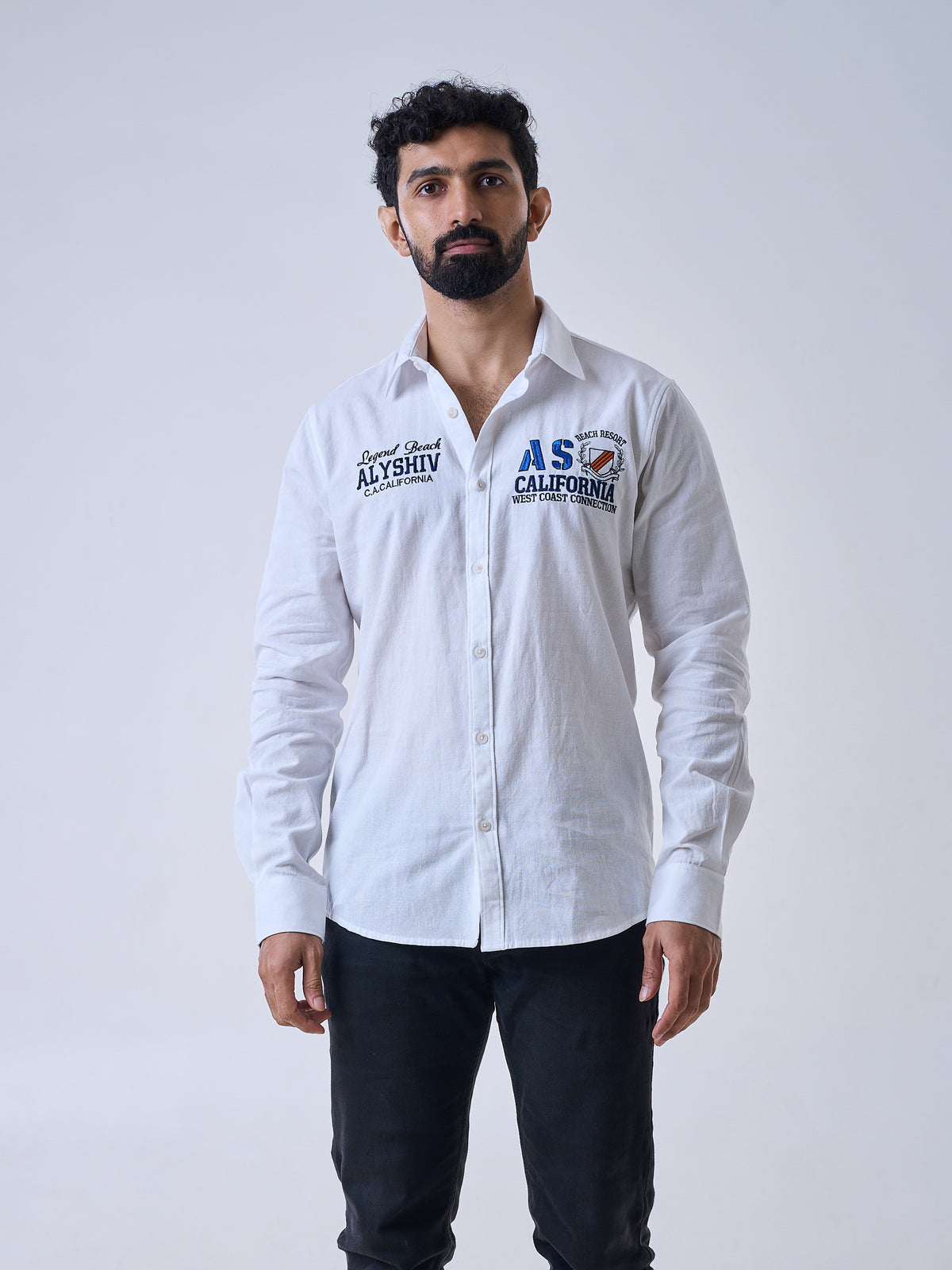 White Linen Cotton Graphic Shirt