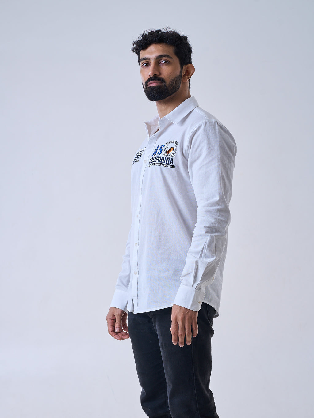 White Linen Cotton Graphic Shirt