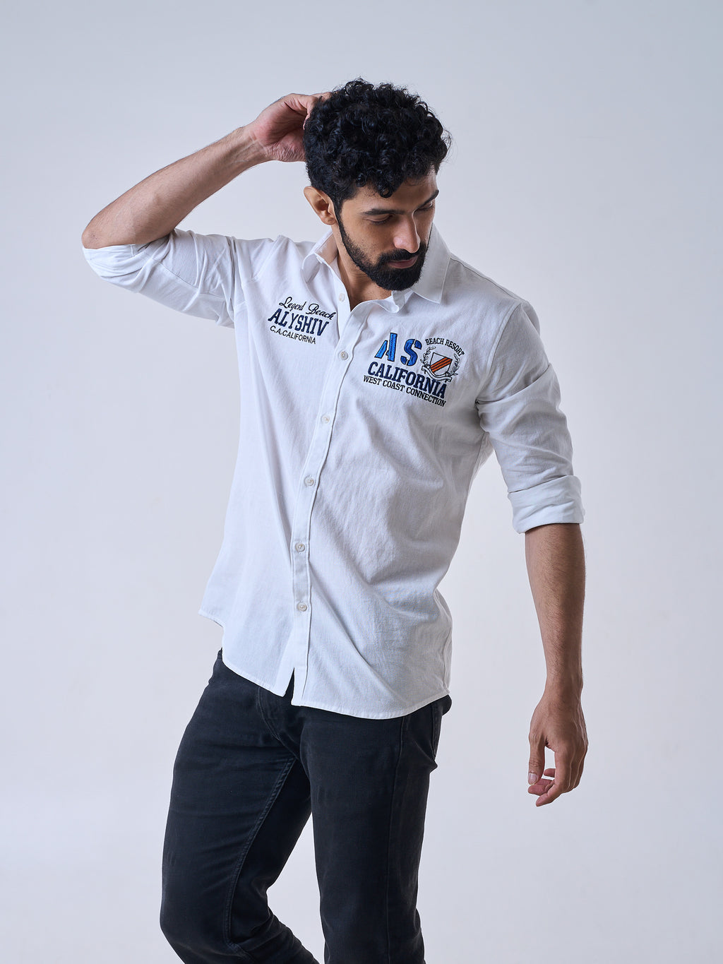 White Linen Cotton Graphic Shirt
