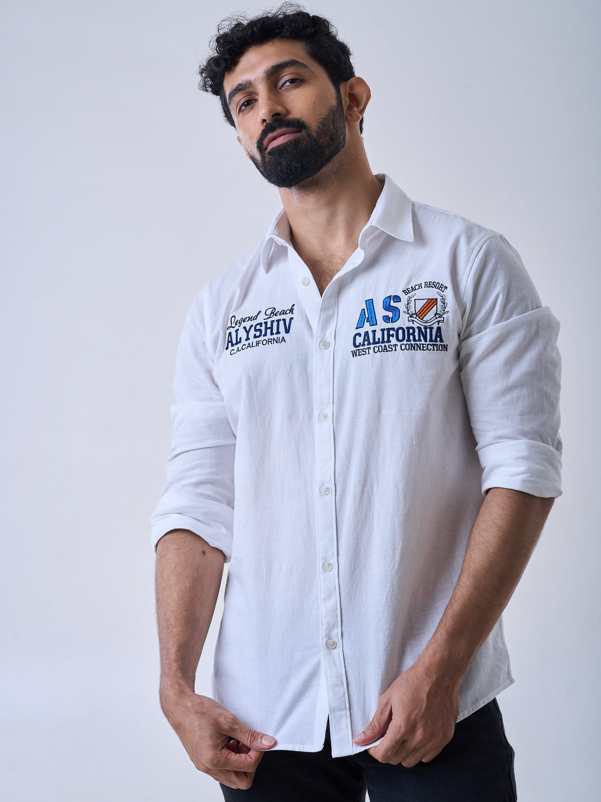 White Linen Cotton Graphic Shirt