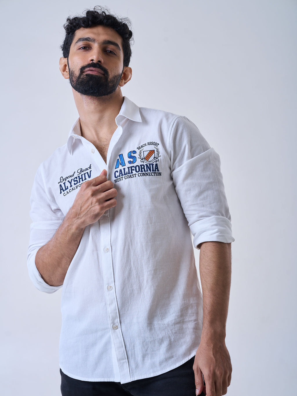White Linen Cotton Graphic Shirt