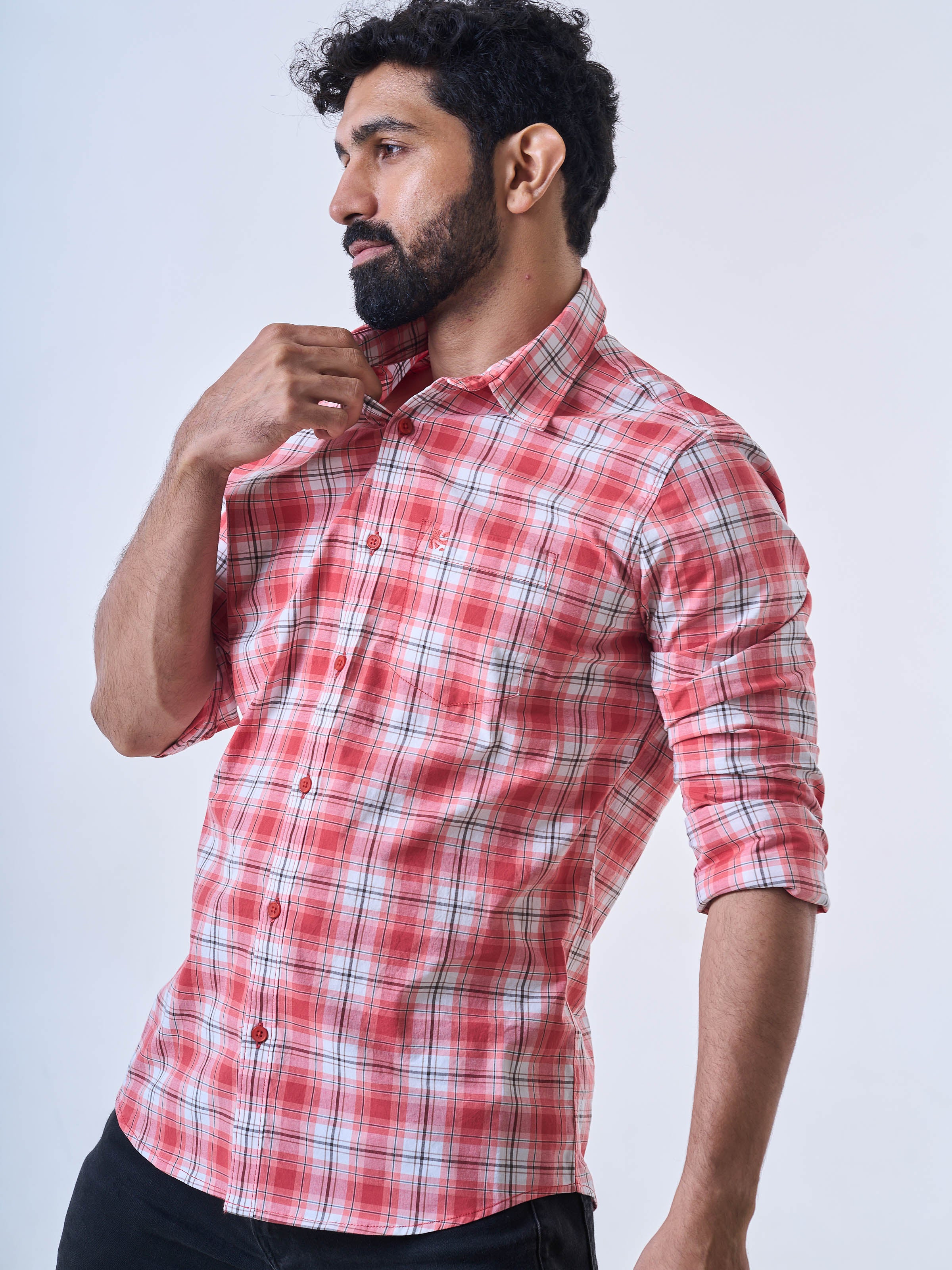 Dark Peach Plaid Shirt