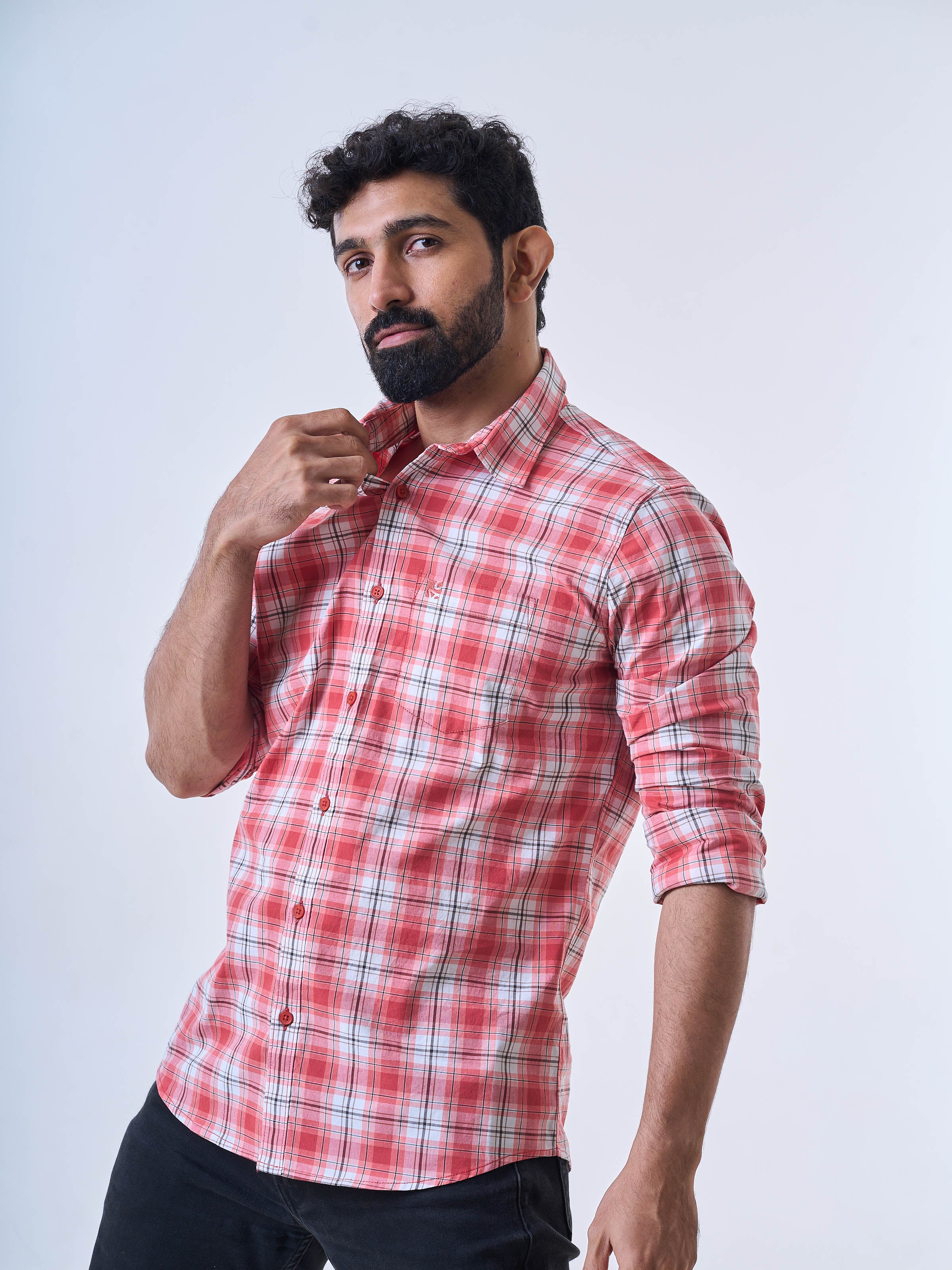 Dark Peach Plaid Shirt