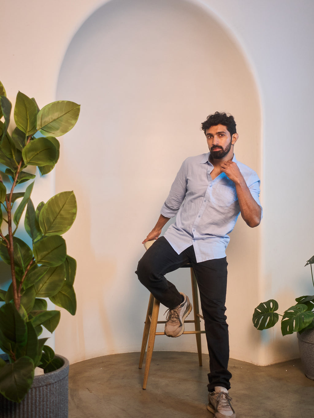 Light Blue Linen Blend Shirt