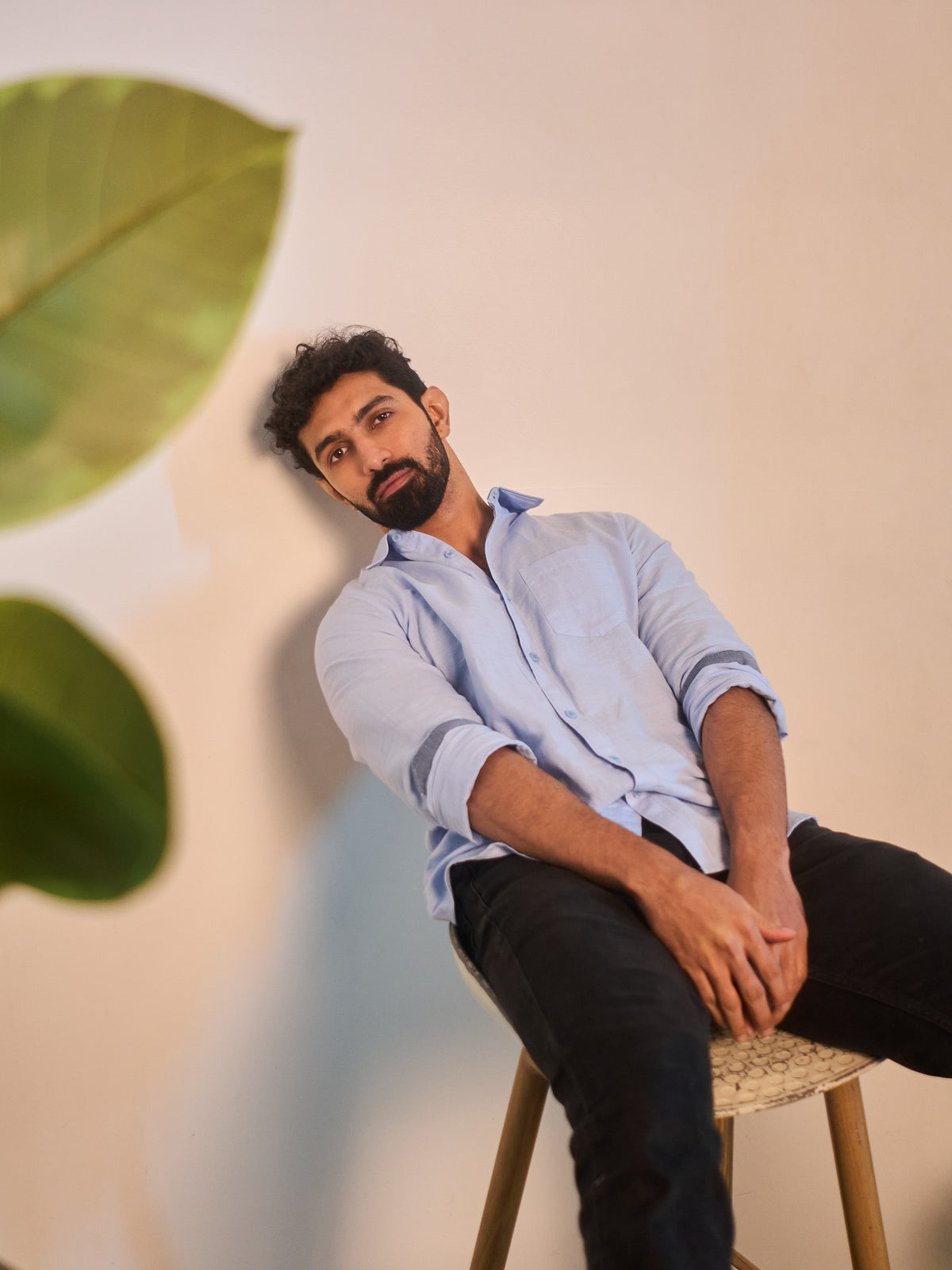 Light Blue Linen Blend Shirt