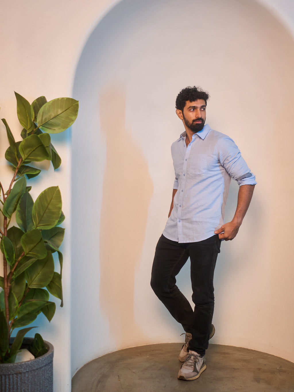 Light Blue Linen Blend Shirt