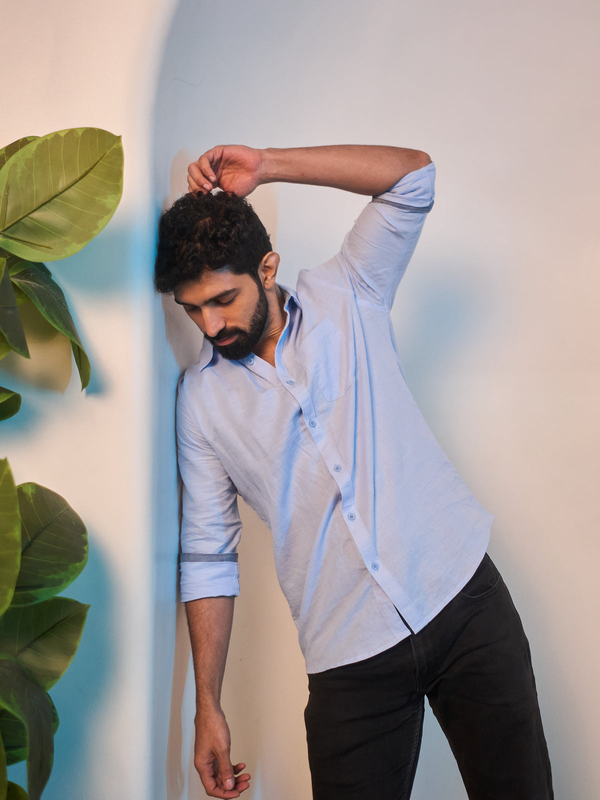 Light Blue Linen Blend Shirt