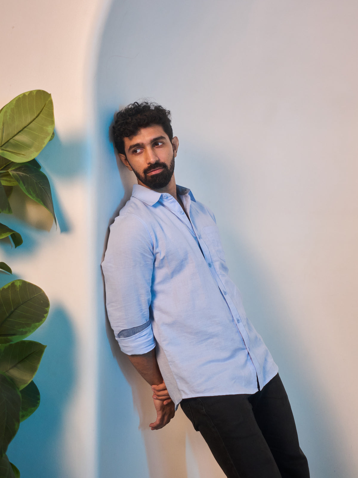 Light Blue Linen Blend Shirt