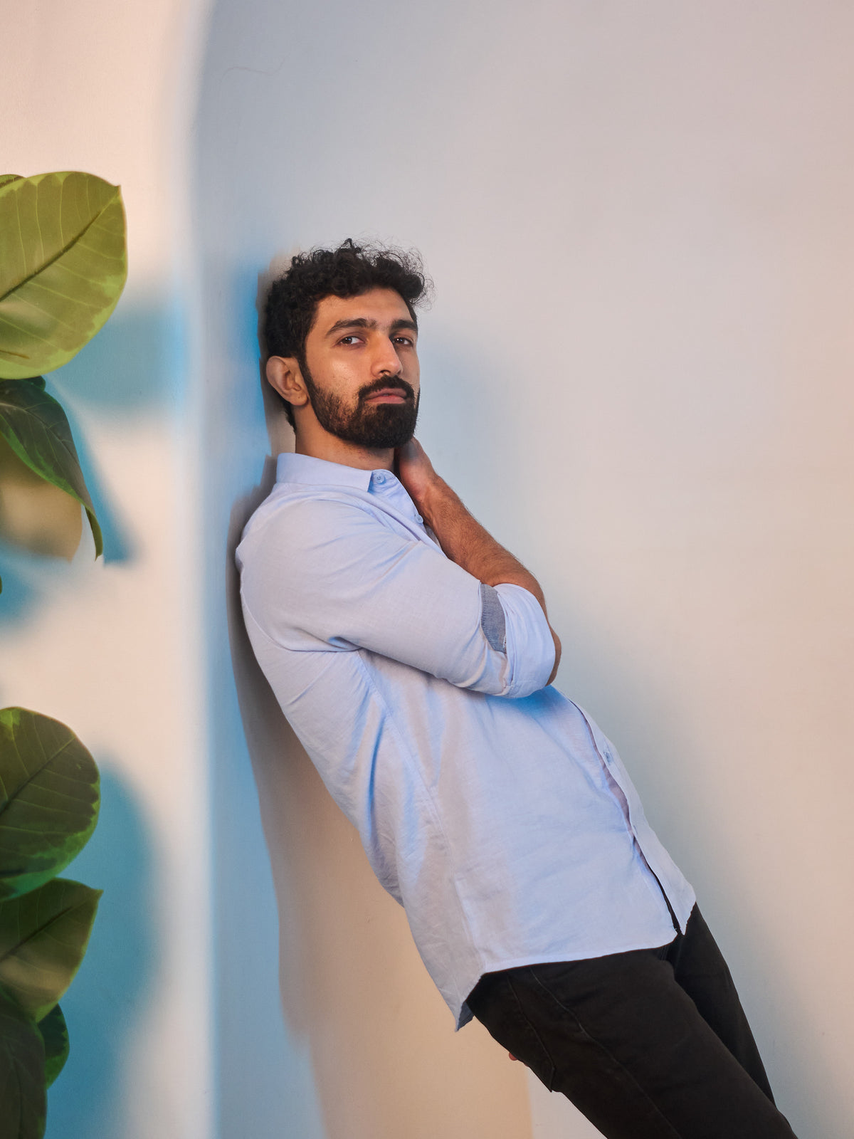 Light Blue Linen Blend Shirt